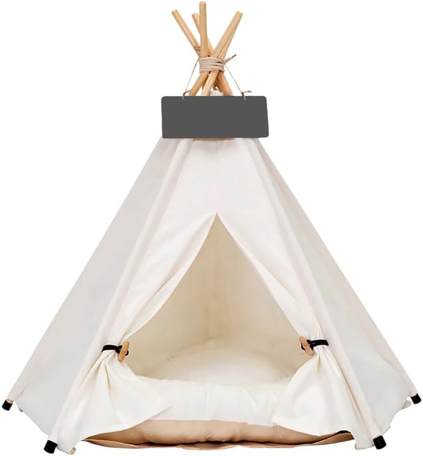 Pet Teepee Dog & Puppy Cat Tents Bed Portable Houses with Thick Cushion for Pets Up to 20lbs