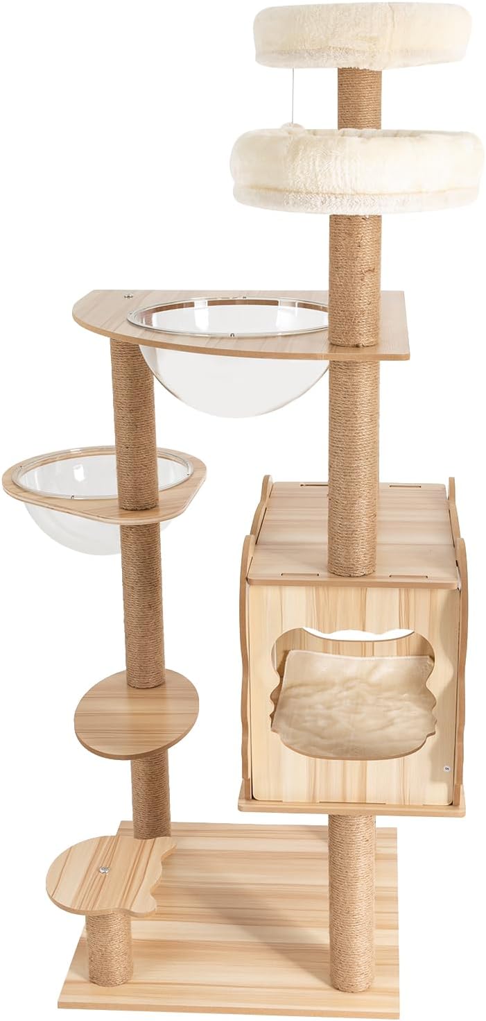 Cat Tree Tower Multi-Level Cat Climbing Frame 54 -Inch Modern MDF Cat Condo Cage for Large Cat with Scratching Posts (52 * 52 * 26(cm))