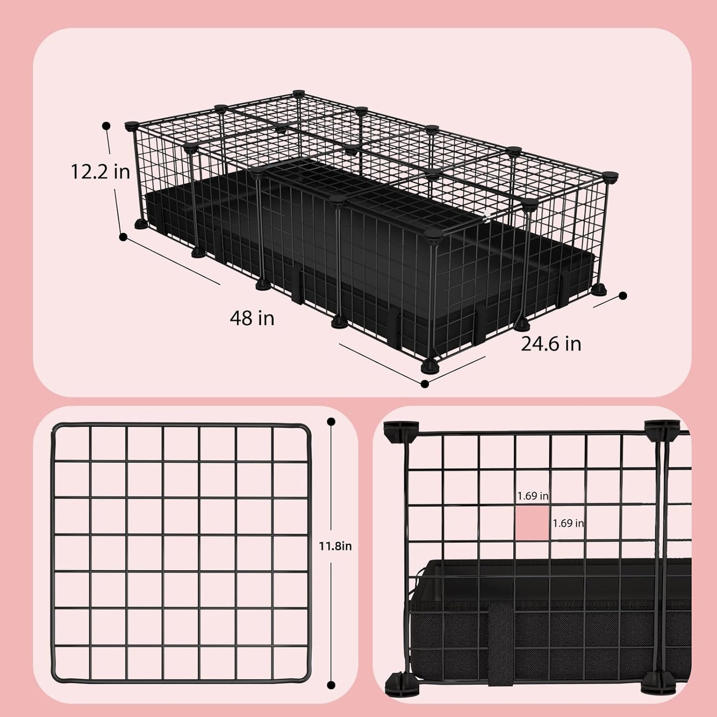 Small Animal Playpen with Waterproof Mat,Guinea Pig Cages,48"*24.6"*12.2" Cage for Hamster,Rabbit,Hedgehog,Chinchilla,Ferret,Indoor Outdoor Portable Metal Wire Yard Fence,Metal Pet Panels-20pcs