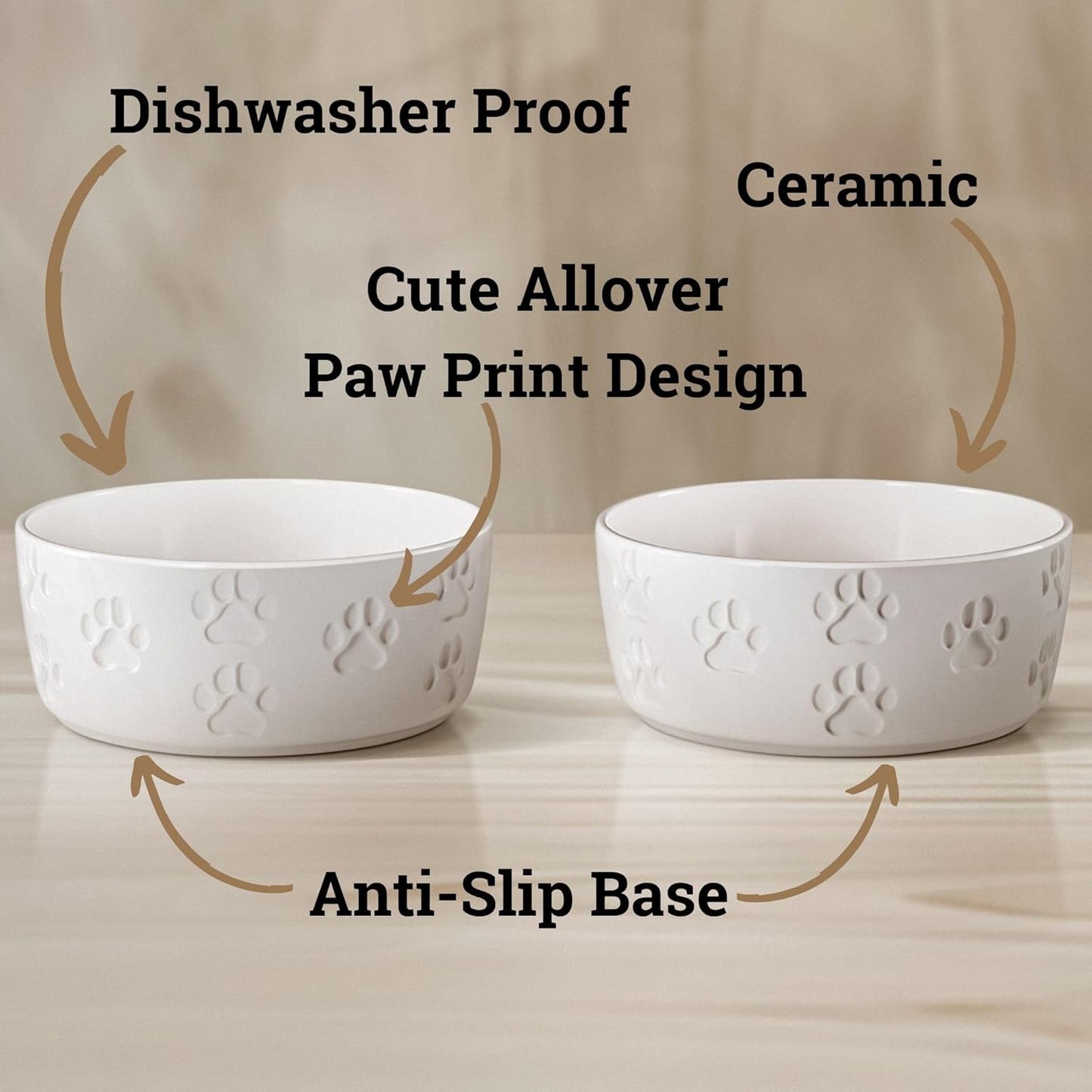 Ceramic Dog Bowl Set of 2 with Anti-Skid Base - 5" Wide x 2" Tall Ceramic Dog Bowls for Small Dogs - 2 Cup Capacity Food and Water Bowls for Dogs - Rubber Bottom Pet Bowl Set of 2 for Small Pets