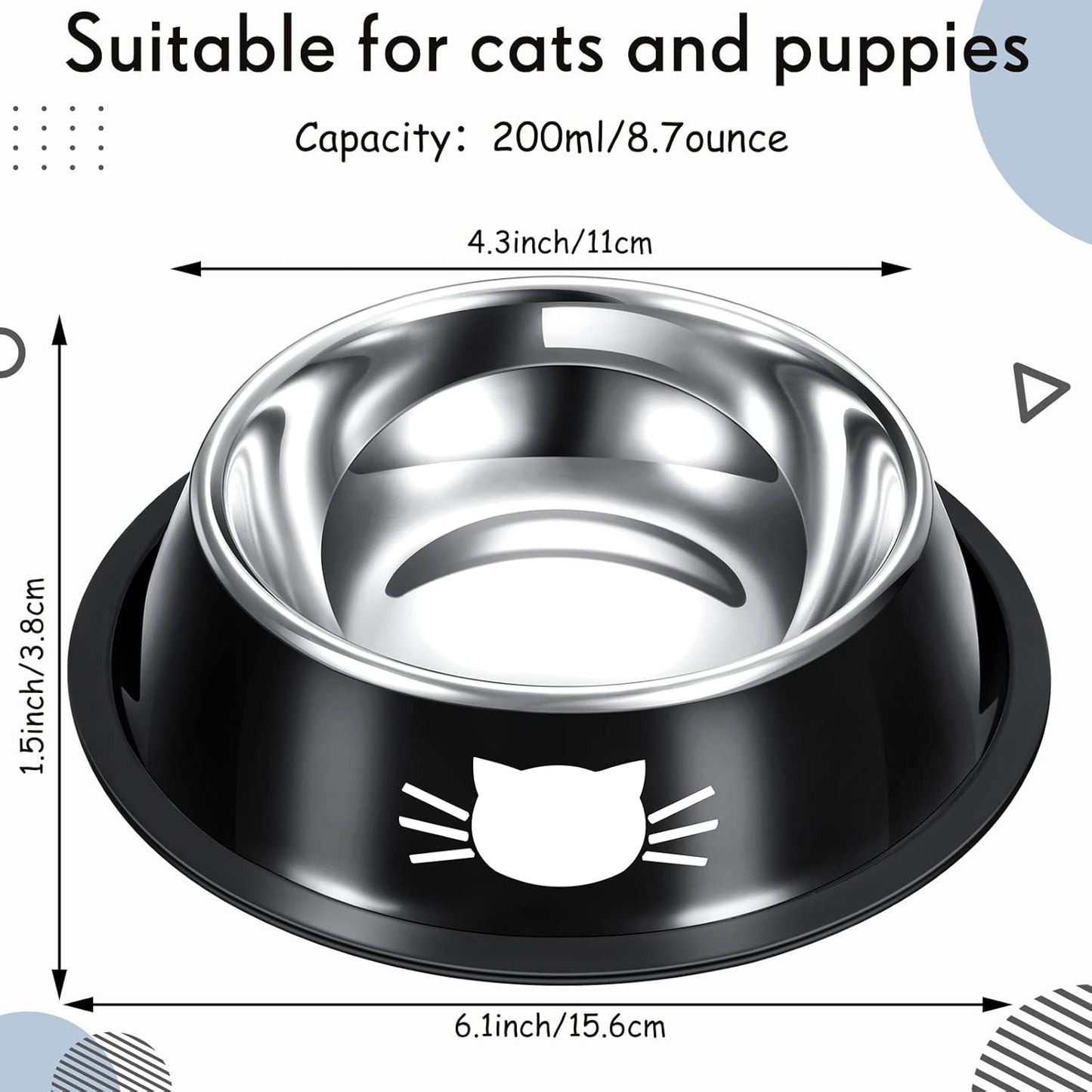 10 Pack Cat Bowlstainle SSS Steel Cat Food and Water Bowls with Rubber Base Anti Slip Pet Food Container Small Pet Container Stackable Feeding