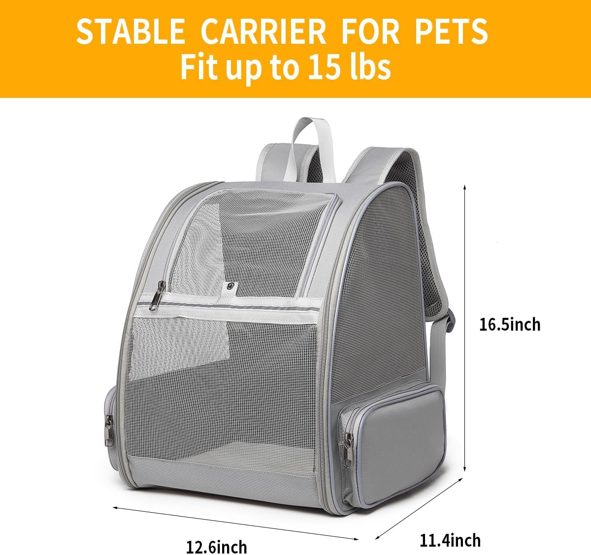 Cat Backpack Carrier,Cat Travel Backpack for Small Dog and Large Cat,Collapsible Fully Ventilation Design Fit Camping Traveling Cycling Hiking Outdoors Up to 15 Lbs(Gray)
