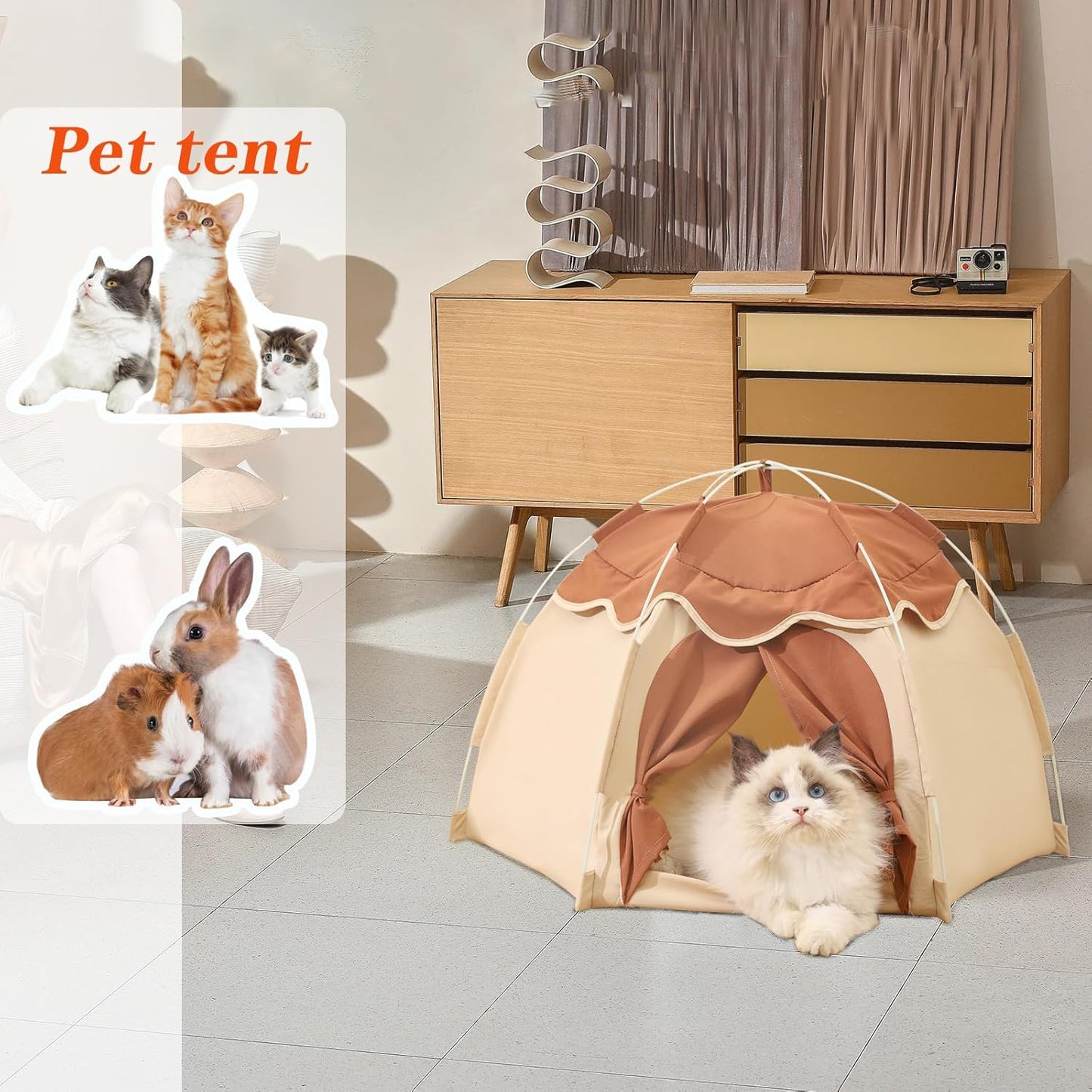 Cat Tent for Indoor, Indoor Dog House,Kitten Tent Suitable for Samll Dogs,Pet Cute Cave Nest Dog Houses(Beige, Large)
