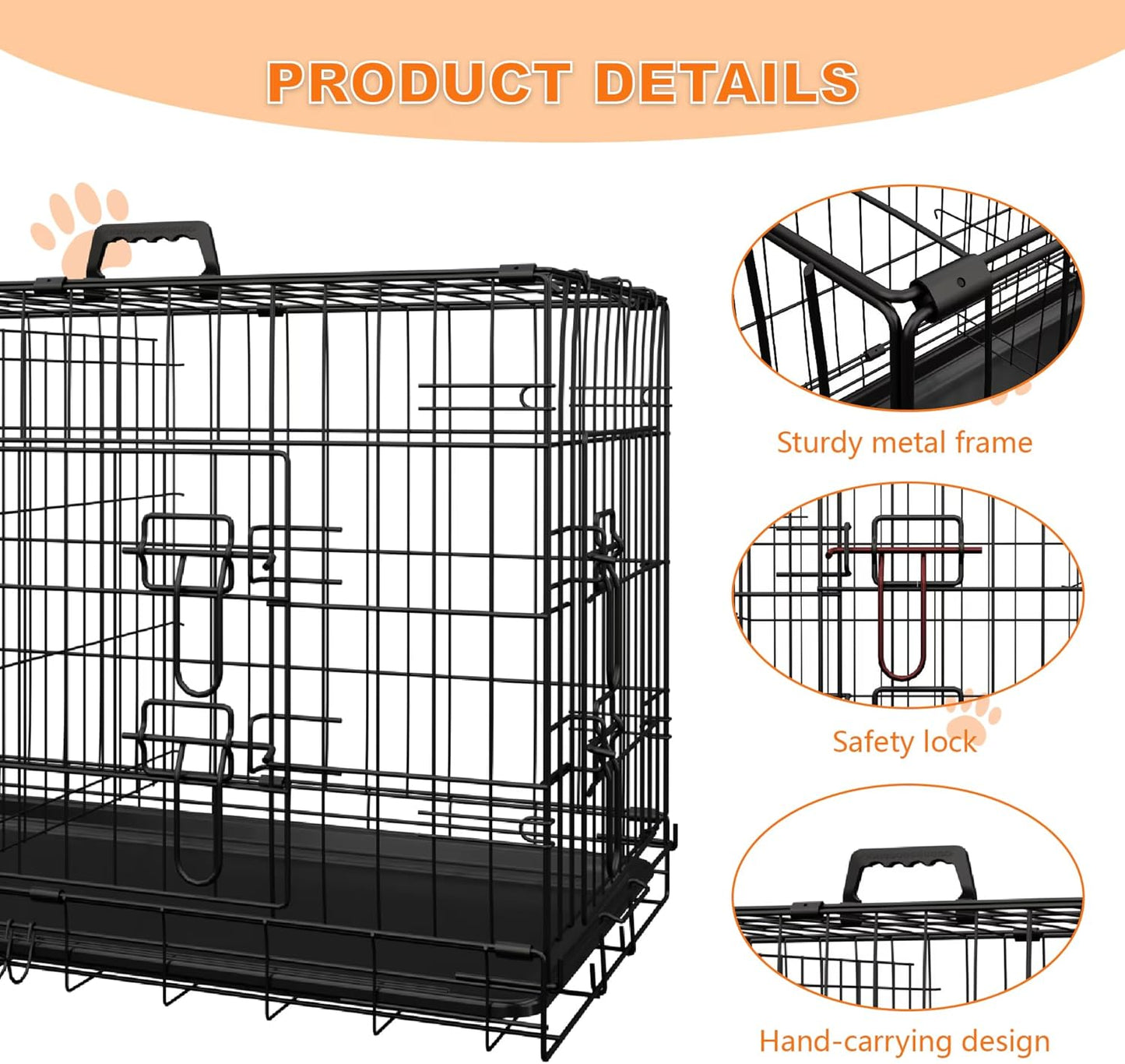 Dog Crate, 30 Inch Medium Dog Cage with Divider and Plastic Leak-Proof Pan Tray, Double Door Folding Metal Wire Cage for Indoor, Outdoor and Travel (30 Inch)