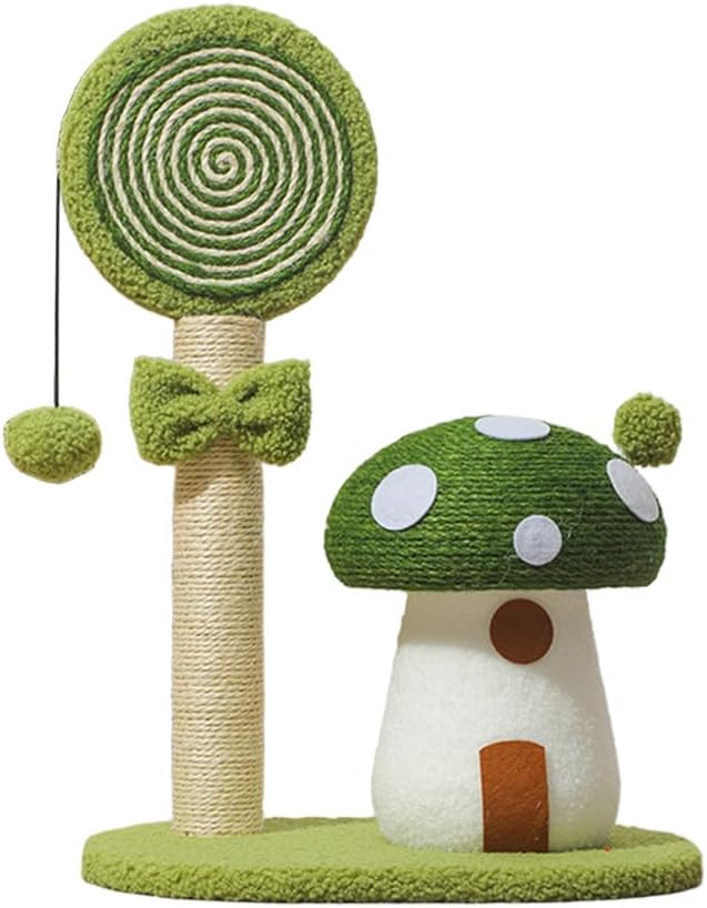 Mushroom Lollipop Cat Scratcher Furniture Mushroom Cat Tree Condo Cat Climbing Frame Sisal Rope Cat Tower for Indoor Cats (Green)