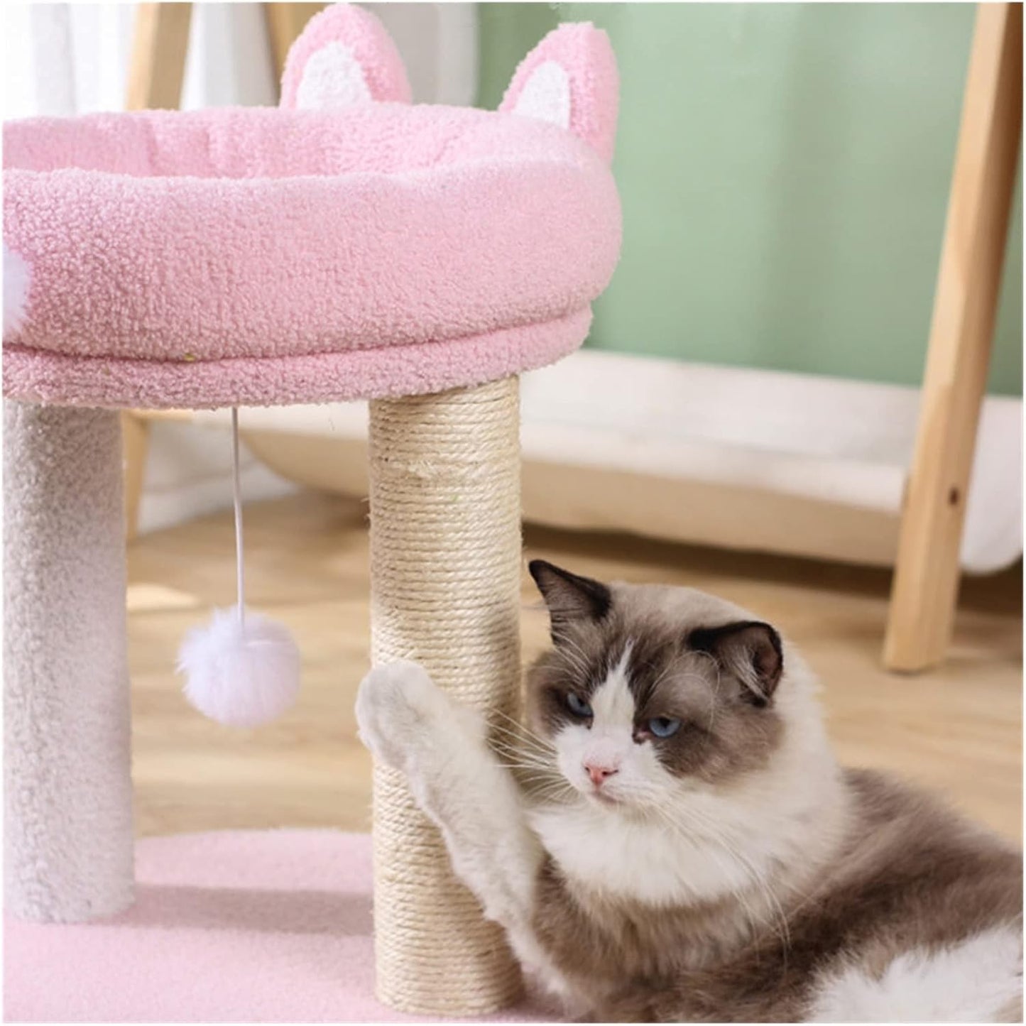 Cat Climbing Frame Cat Tree House Rabbit Ear Cats Scratcher Cute Cats Scratch Board with Wool Ball Toy Pet Furniture