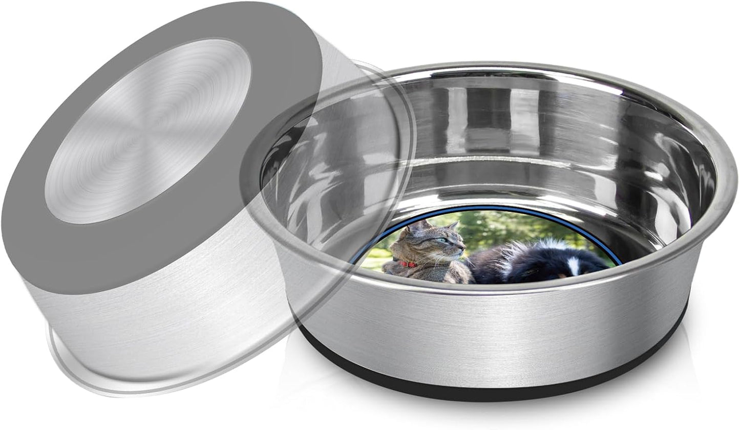 Steel Anti-Slip Dog Bowls,Non-Slip Stainless Steel Pet Bowl with Foot Mat - Perfect for Mess-Free Mealtime,Quiet Pet Bowls for Cats and Dogs, Dry and Wet Foods,(5.5 inches, 1PCS)