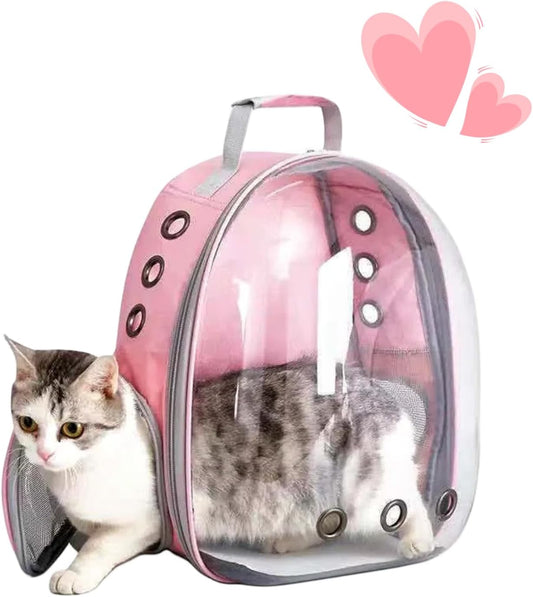 Cat Backpack Bubble, Cats and Dogs Pet Carrier Hard, Suitable for Cats Traveling Cat Bag Carrier, Transparent Outdoor Waterproof Spacecraft Pet Backpack Carrier(Pink)