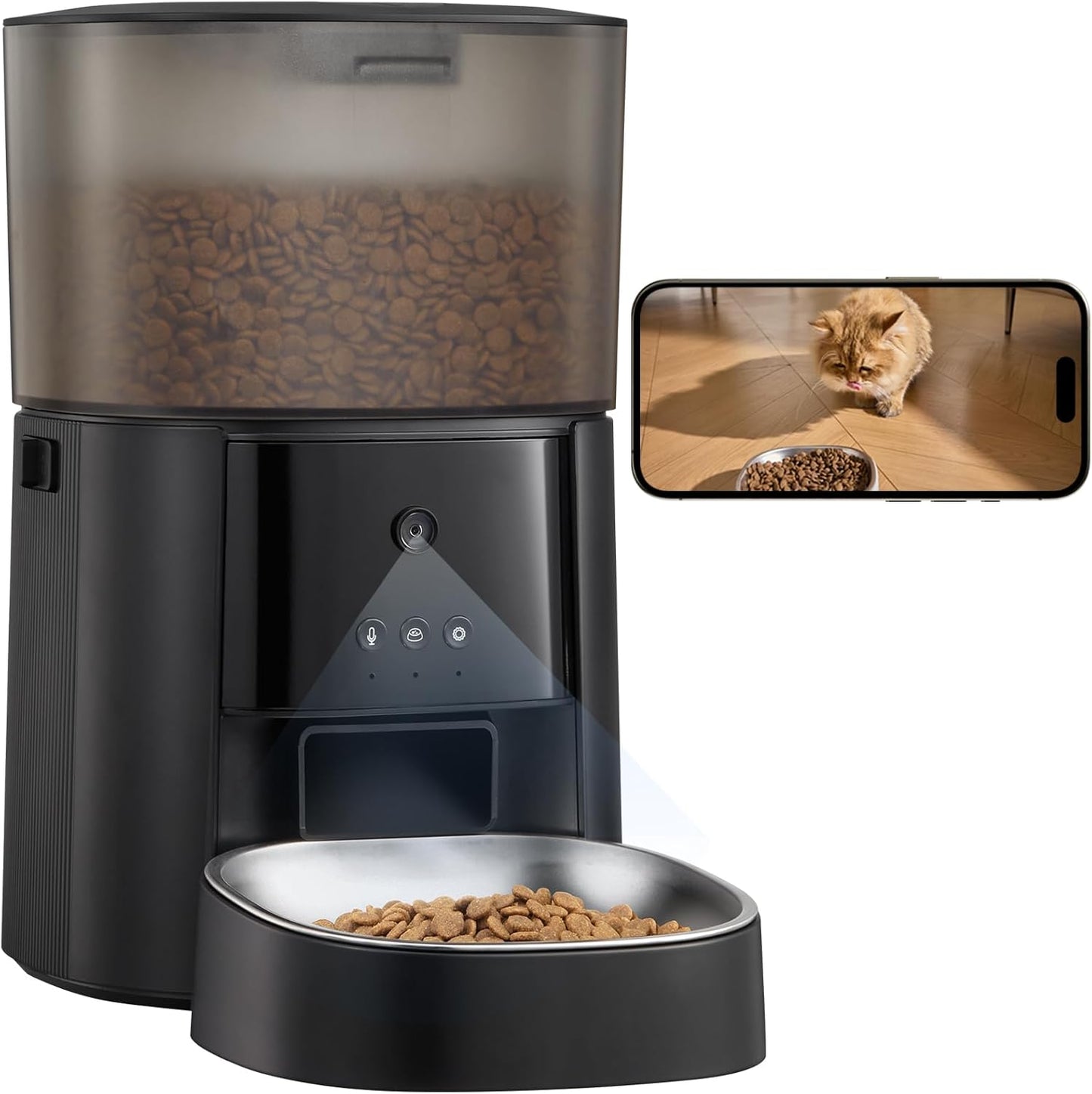 Automatic Cat Feeder with Camera & Voice Interaction, / Control, 4L Dry Food Dispenser for Cats & Dogs with Freshness Preservation, Custom Feeding Times & Portions, Dual Power