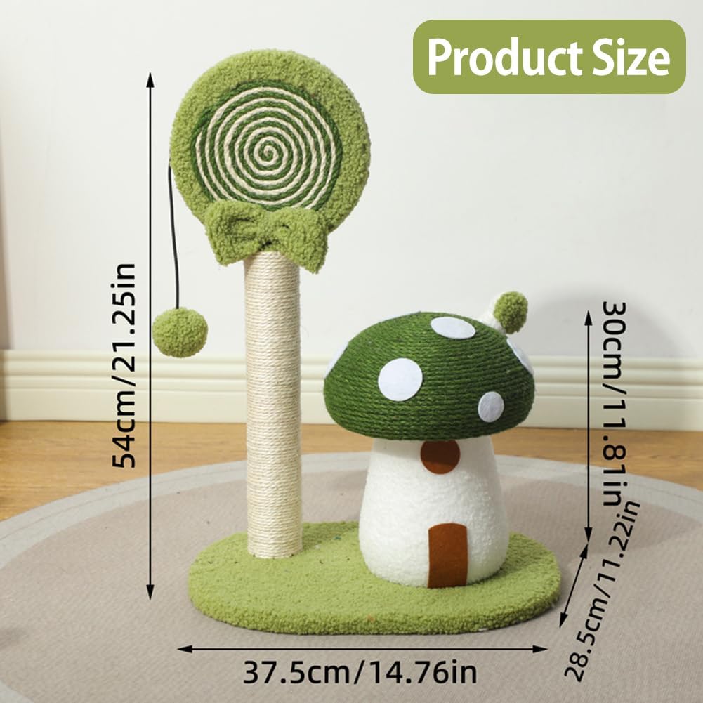Mushroom Lollipop Cat Scratcher Furniture Mushroom Cat Tree Condo Cat Climbing Frame Sisal Rope Cat Tower for Indoor Cats (Green)