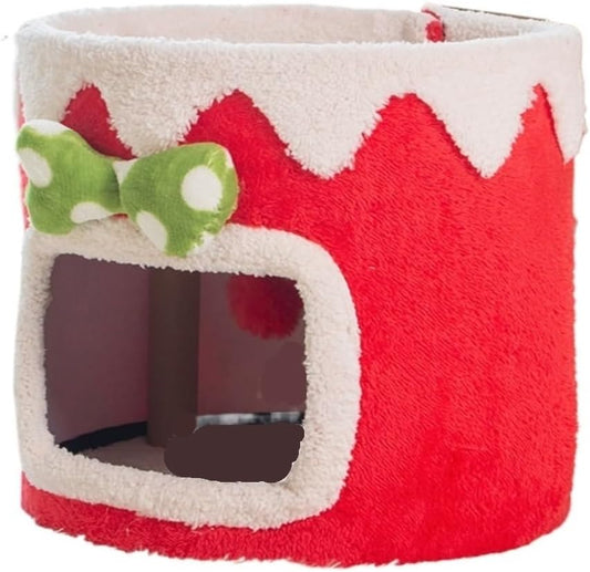 Easy to Clean Double-Layer Cat Climbing Frame, Cat Nest, Cat Tree, Enclosed Cat House, Small, Non-occupying Pet Toy Cat Activity Center(Red)