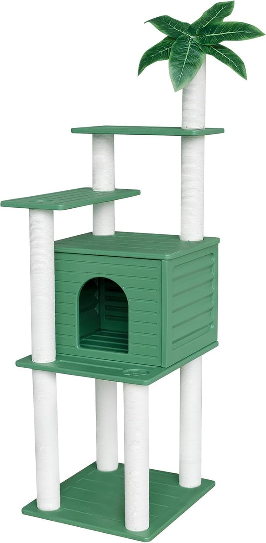 72 Inches Tall Cat Tree, Outdoor Cat House, Weatherproof Large Cat Condo with Cat Scratch Post, for Outdoor and Indoor Cat Towers
