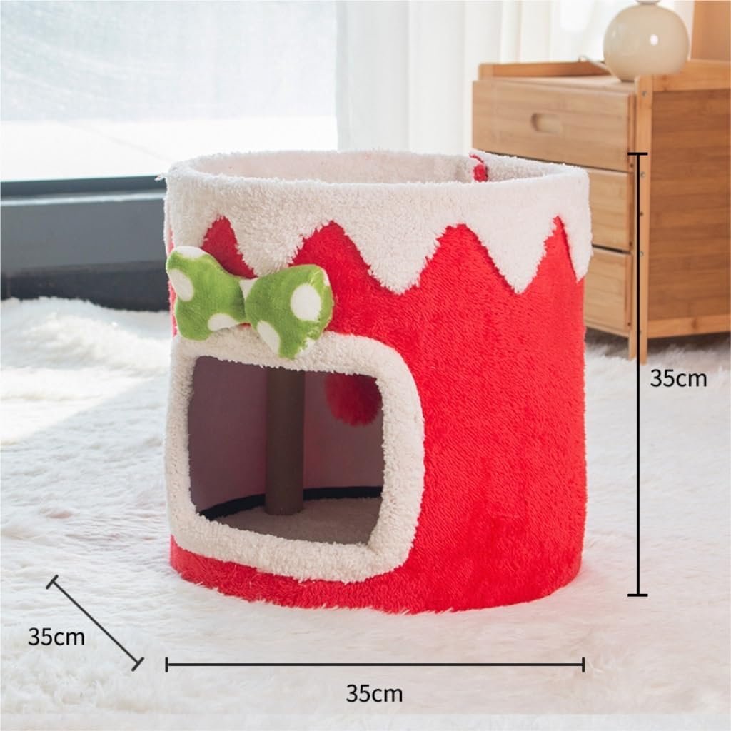 Easy to Clean Double-Layer Cat Climbing Frame, Cat Nest, Cat Tree, Enclosed Cat House, Small, Non-occupying Pet Toy Cat Activity Center(Red)