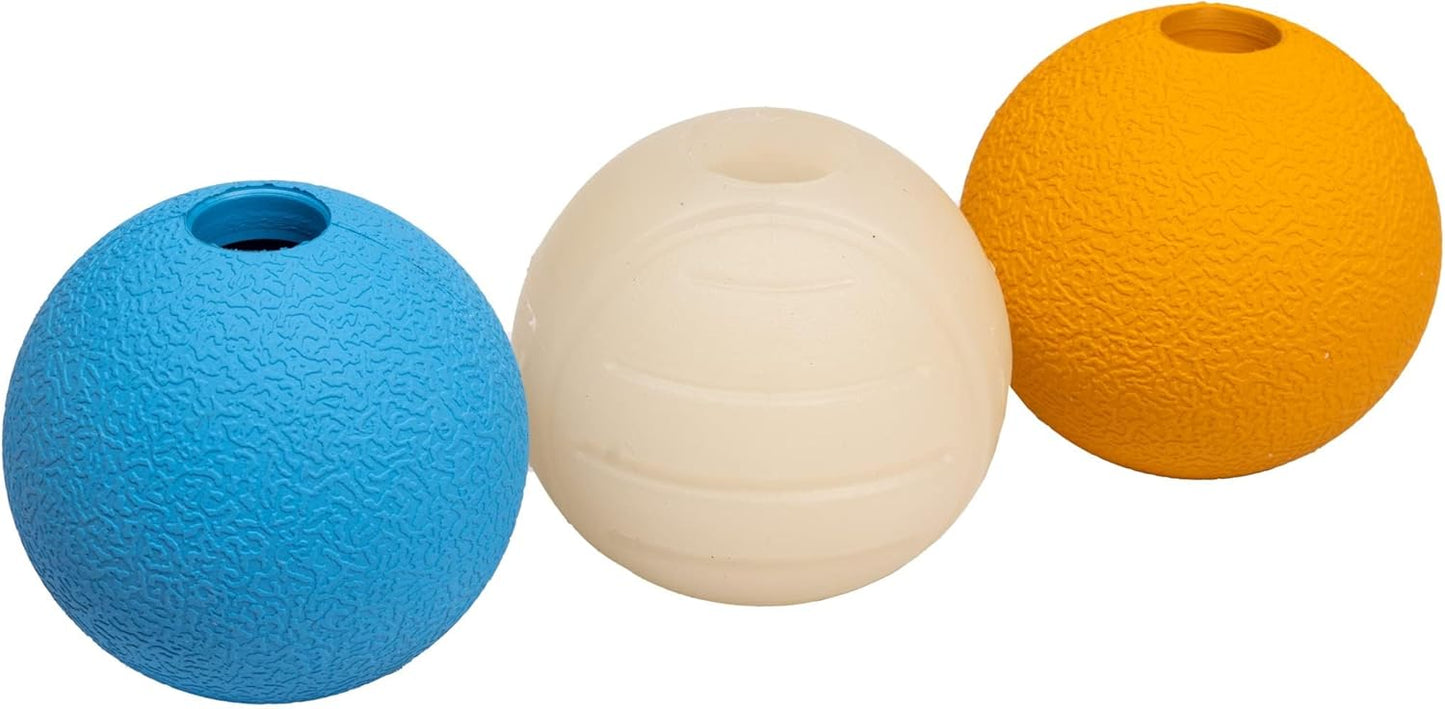Dog Toys, Interactive Assorted Rubber Balls, (Pack of 3), 2.5 inch, Blue, Beige, Orange