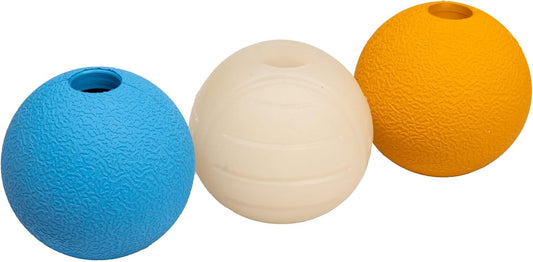 Dog Toys, Interactive Assorted Rubber Balls, (Pack of 3), 2.5 inch, Blue, Beige, Orange