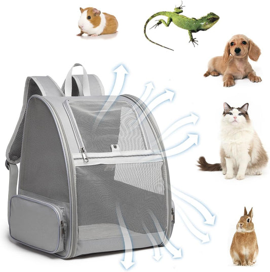 Cat Backpack Carrier，Cat Travel Backpack for Small Dog and Large Cat，Collapsible Fully Ventilation Design Fit Camping Traveling Cycling Hiking Outdoors Up to 15 Lbs（Gray）