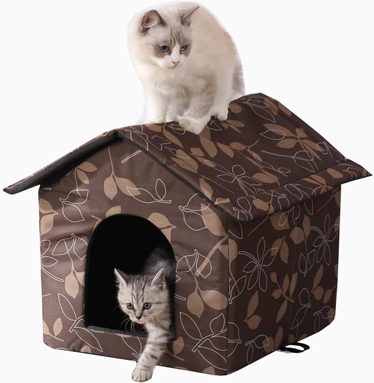 Outdoor Cat House Cat House for Outdoor and Indoor Use - Waterproof Shelter for Cats, Dogs, and Feral Animals (Brown, Medium)