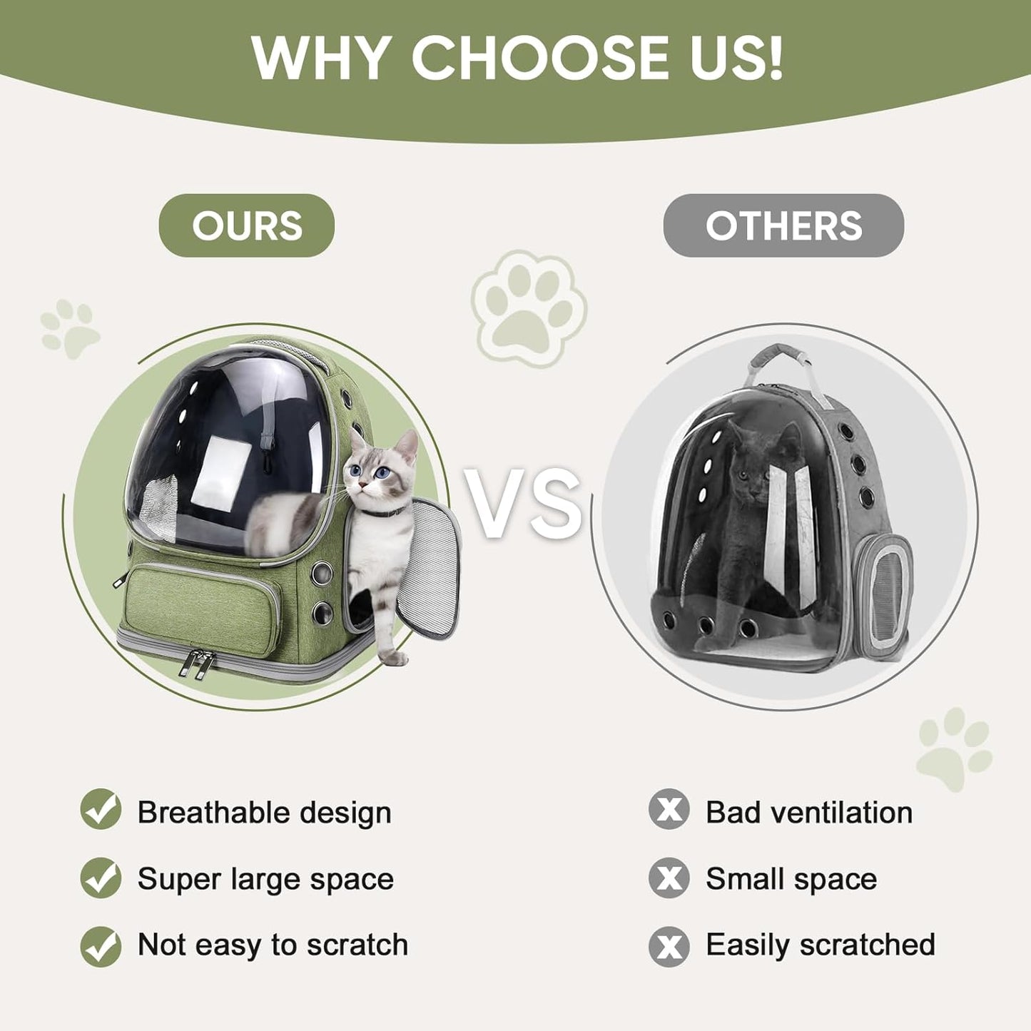 Breathable Cat Backpack Carrier, Large Space Cat Bubble Backpack for Kitty & Small Dog up to 18lbs, Foldable Cat Carrier Backpack, Transparent Airline Approved Carrier for Travel (Green)