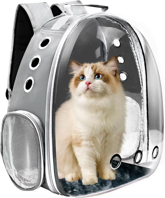 Cat Backpack Carrier, Pet Cat Carrier with Ventilated Design for Carrying Puppy Cats, Pet Carrier Backpack for Traveling/Hiking/Camping/Outdoors Airline Approved Travel Carrier (Grey)