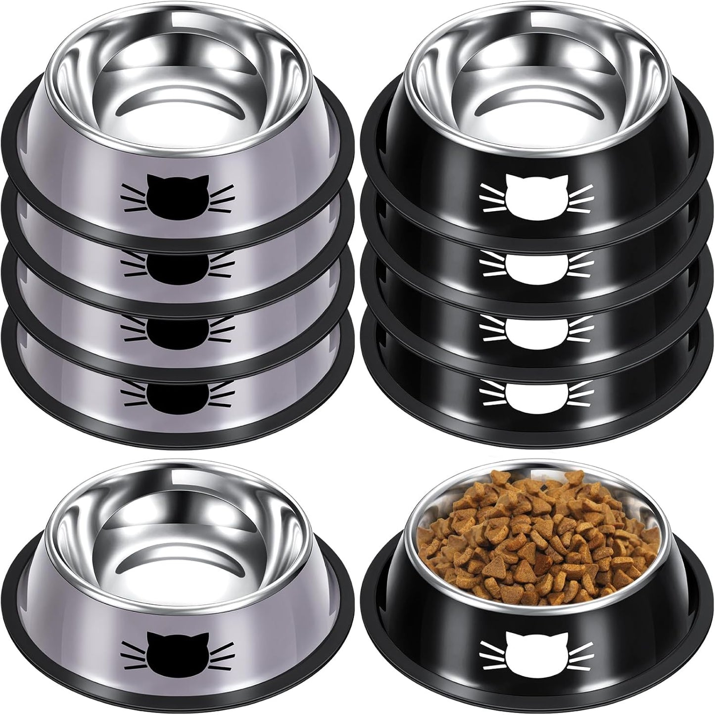 10 Pack Cat Bowlstainle SSS Steel Cat Food and Water Bowls with Rubber Base Anti Slip Pet Food Container Small Pet Container Stackable Feeding
