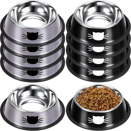 10 Pack Cat Bowlstainle SSS Steel Cat Food and Water Bowls with Rubber Base Anti Slip Pet Food Container Small Pet Container Stackable Feeding