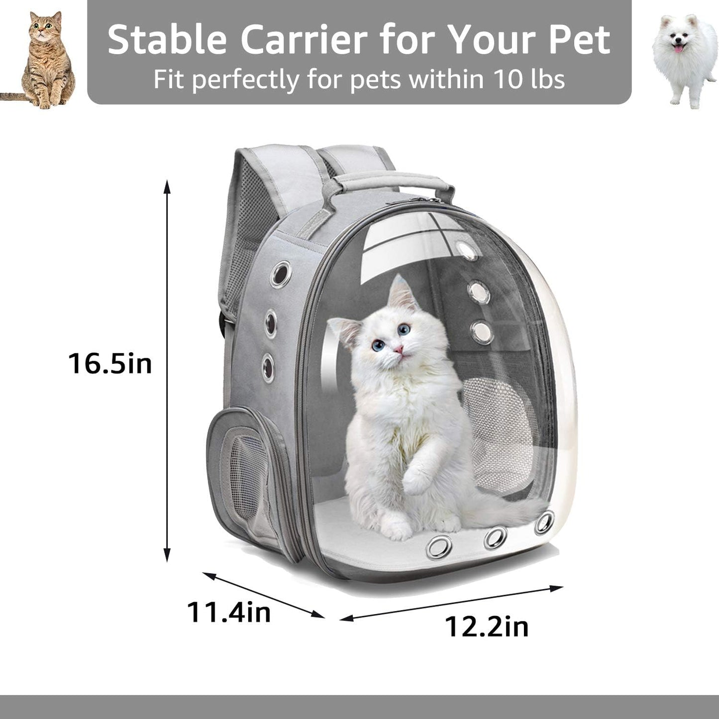 Bubble Carrying Bag for Small Medium dogs Cats, Space Capsule Pet Hiking backpack, Airline Approved Travel carrier - Grey