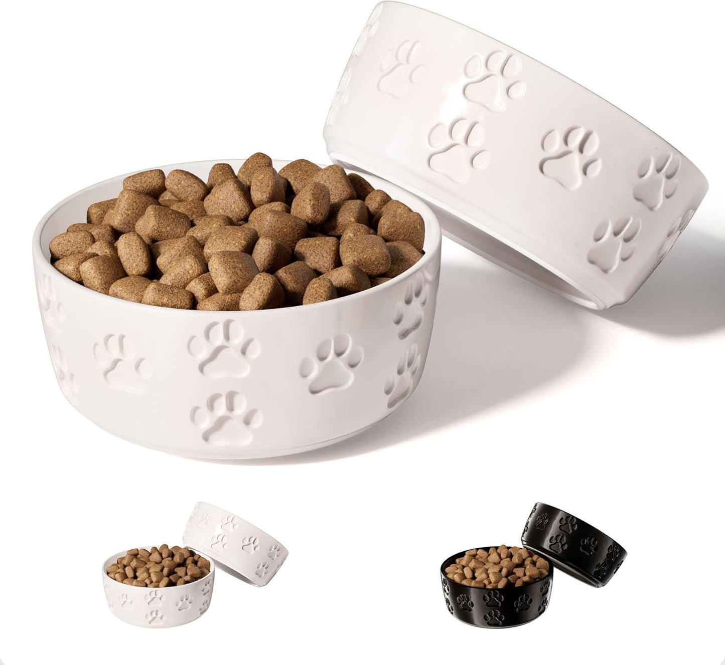 Ceramic Dog Bowl Set of 2 with Anti-Skid Base - 5" Wide x 2" Tall Ceramic Dog Bowls for Small Dogs - 2 Cup Capacity Food and Water Bowls for Dogs - Rubber Bottom Pet Bowl Set of 2 for Small Pets