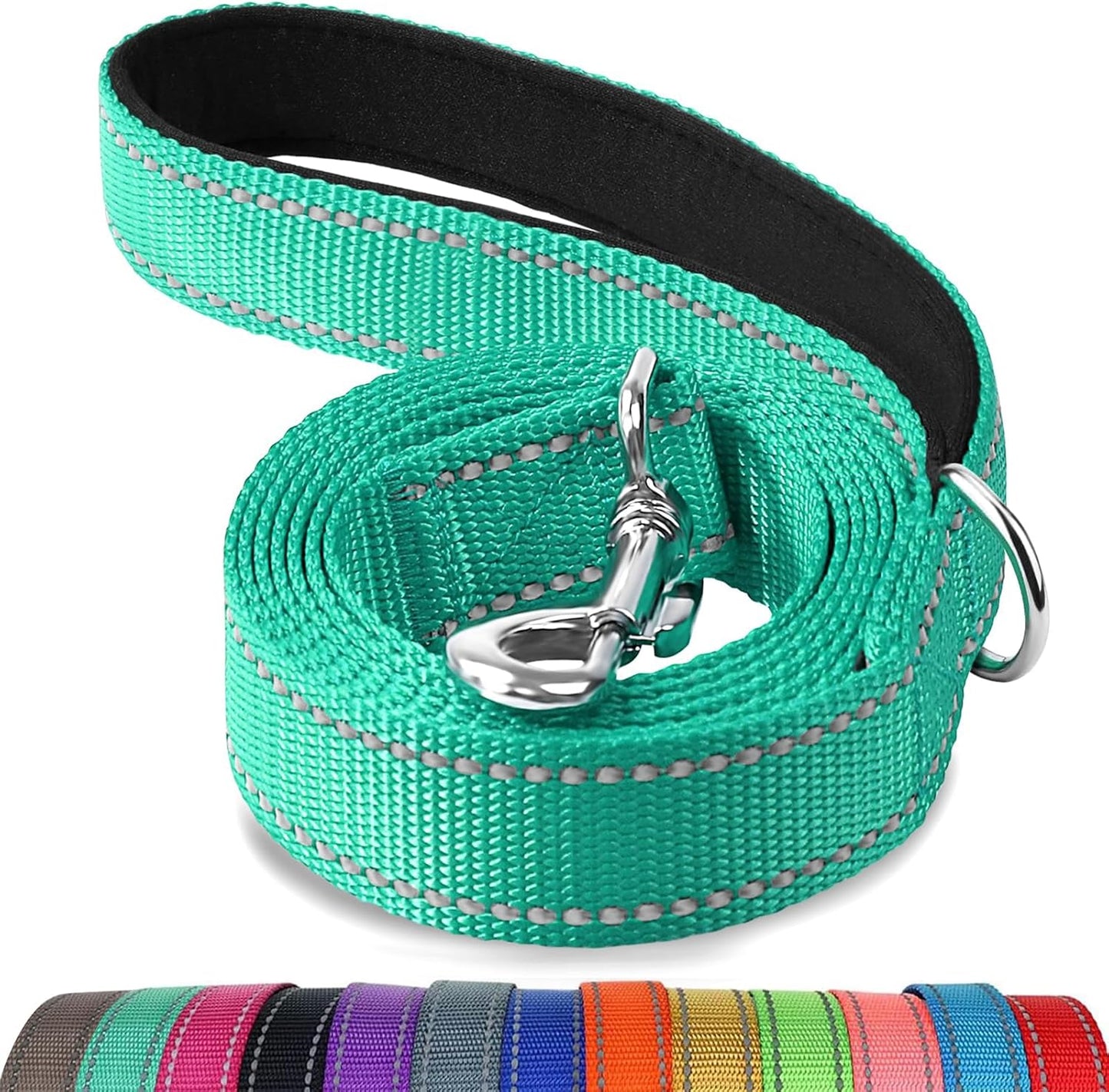 Double-Sided Reflective Dog Leash, 6 FT/5 FT/4 FT, Padded Handle Nylon Heavy Duty Leashes for Medium & Large Dogs Walking, Teal, 6FT