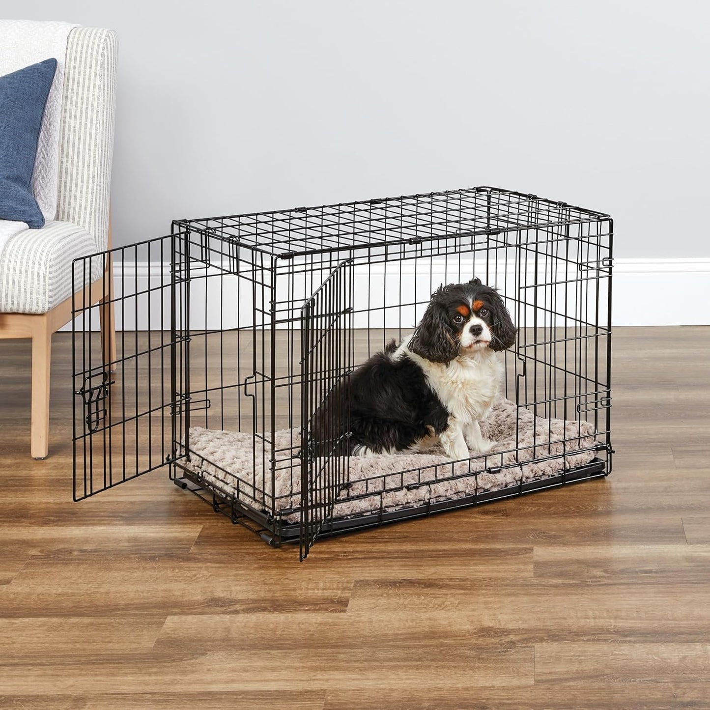 Double Door Folding Metal 30-Inch Dog Crate, Enhanced Security, Includes Leak-Proof Pan & Divider Panel, For Medium-Sized Breeds