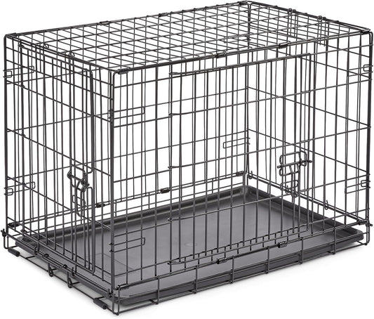 Double Door Folding Metal 30-Inch Dog Crate, Enhanced Security, Includes Leak-Proof Pan & Divider Panel, For Medium-Sized Breeds