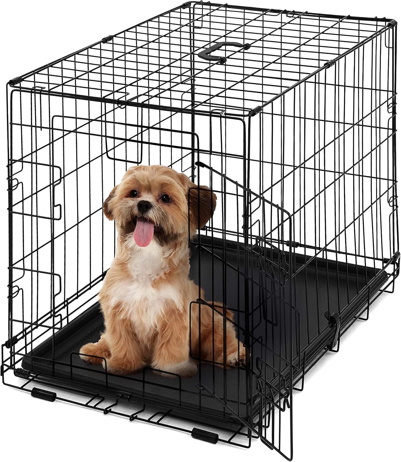 Foldable Dog Crate Wire Metal Dog Kennel w/Leak-Proof Pan & Protecting Feet & Divider Panel, Single or Double Door, Small, Medium & Large Indoor Wire Cage, 24” w/Single Door